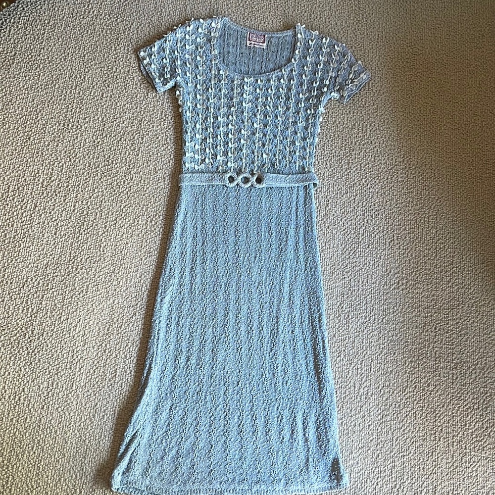 Vintage Hand Loomed  Knit and Rhinestone Dress With Belt